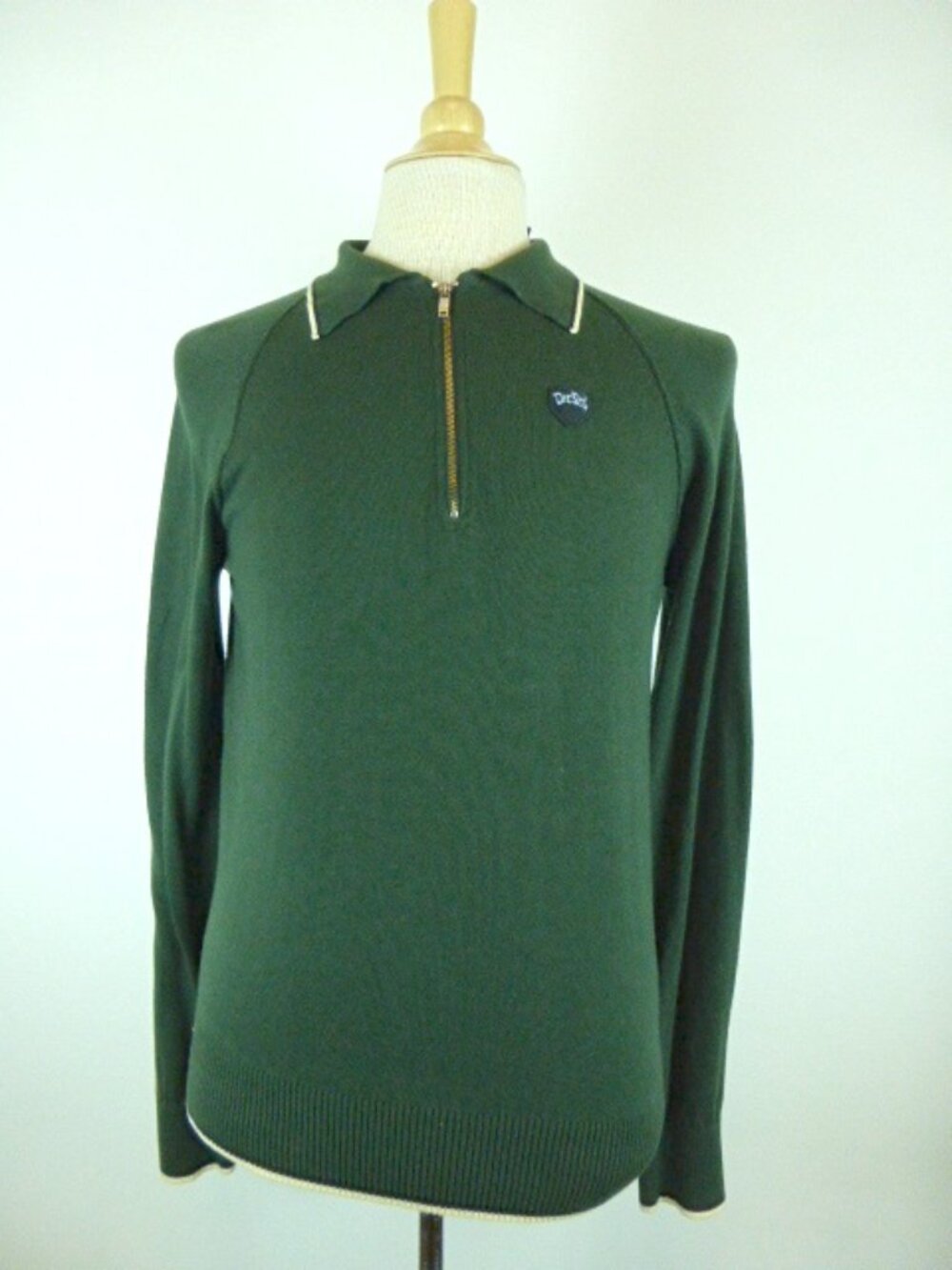 NWT DIESEL HALF ZIP forest green cotton polo SWEATER top long sleeve L